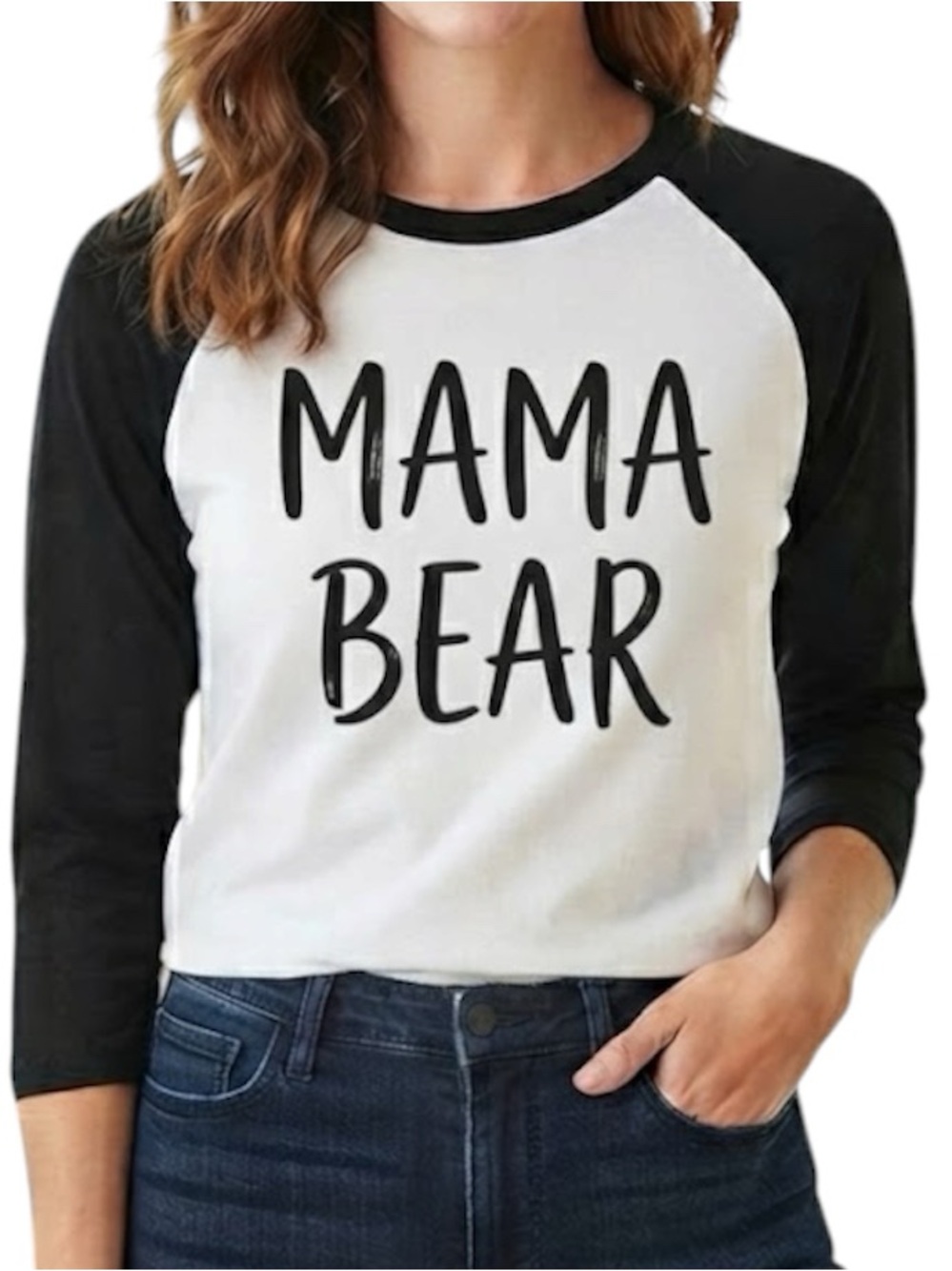 AUTHENTIC TSHIRT CO Mama Bear Raglan Varsity Tee Cabincore XS